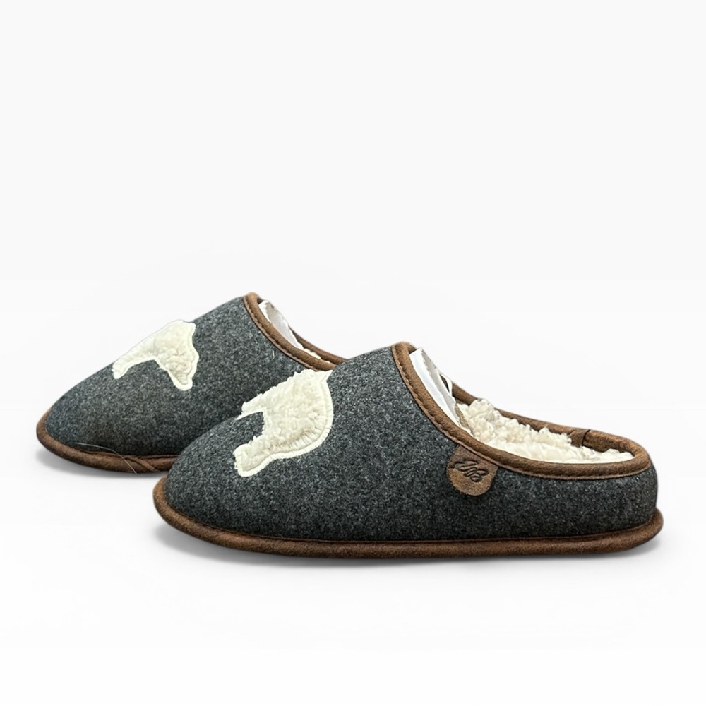 Eddie Bauer Women's Sherpa Lined Clog Slippers Dark Heather Grey Bear Motif - Picture 3 of 14